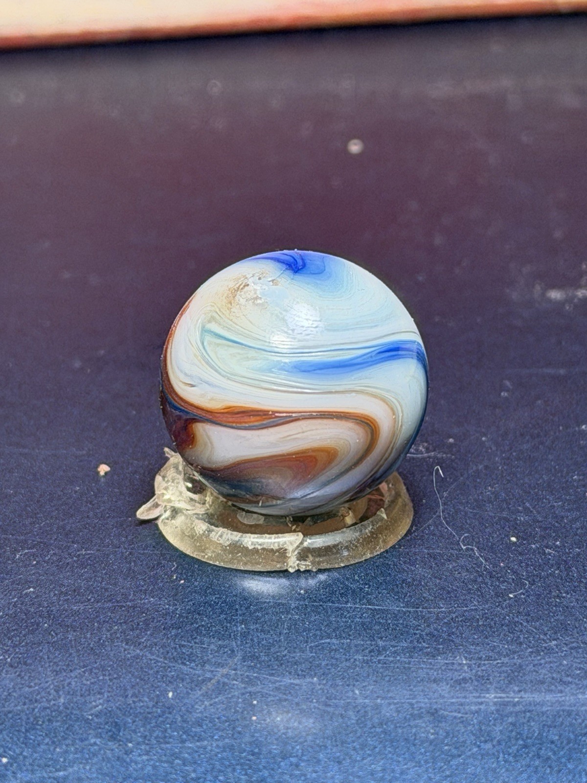 Large Vintage Peltier Glass NLR Liberty Marble .72” Mint- Condition With Drizzle