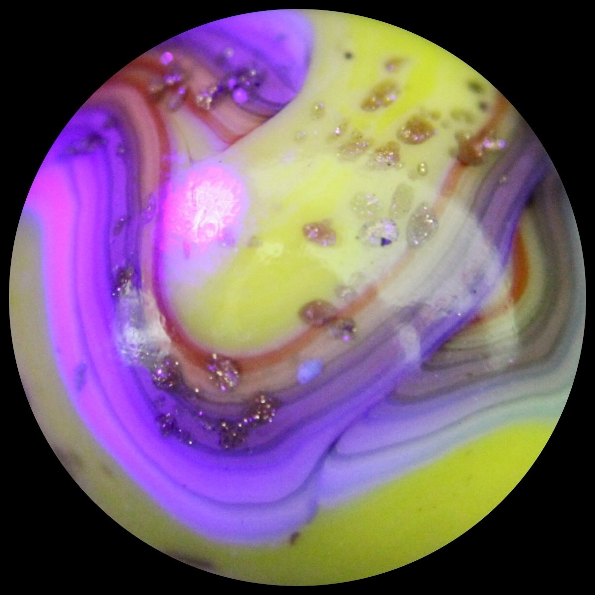 JABO West Virginia Marble Collectors Club Marble: Radioactive Lavender Lutz