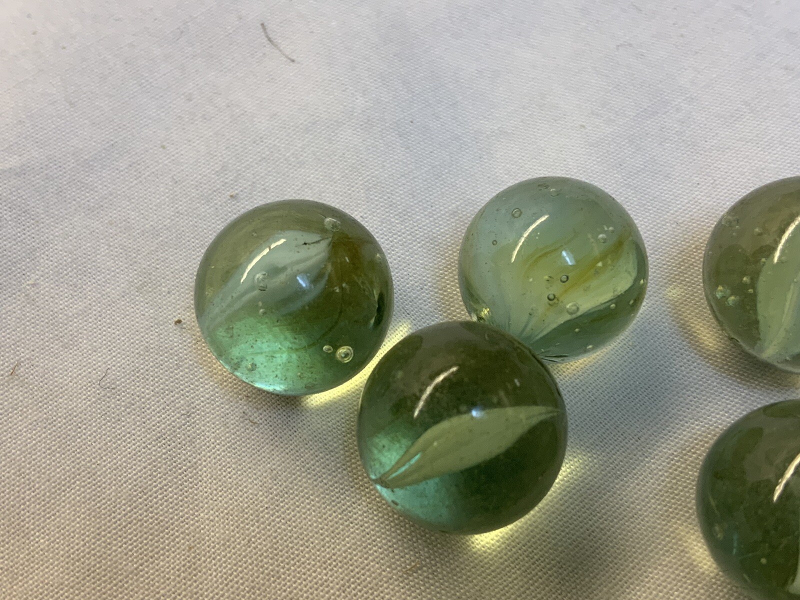 6 Vintage Green Cat Eye Marbles