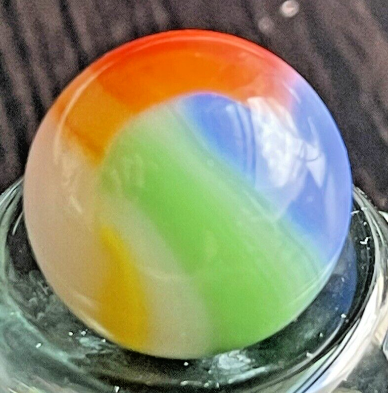 VTG MARBLE KING RAINBOW MARBLE GREEN BLUE RED ORANGE YELLOW WHITE .59″ MINT TOY