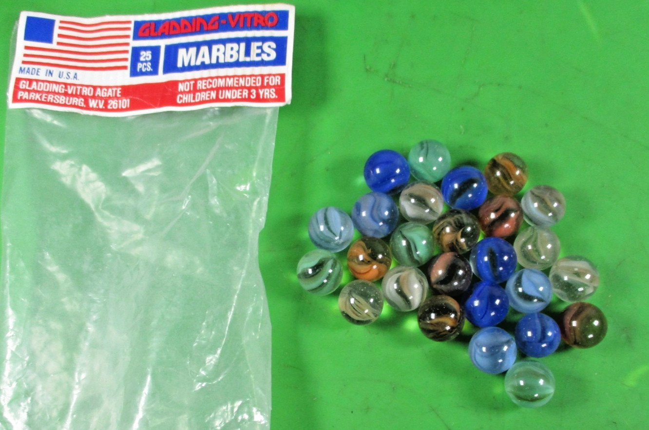 Vintage Gladding Vitro Marbles NOS OEM 25 Count 15 mm🔥 NIB Multi Color Swirls