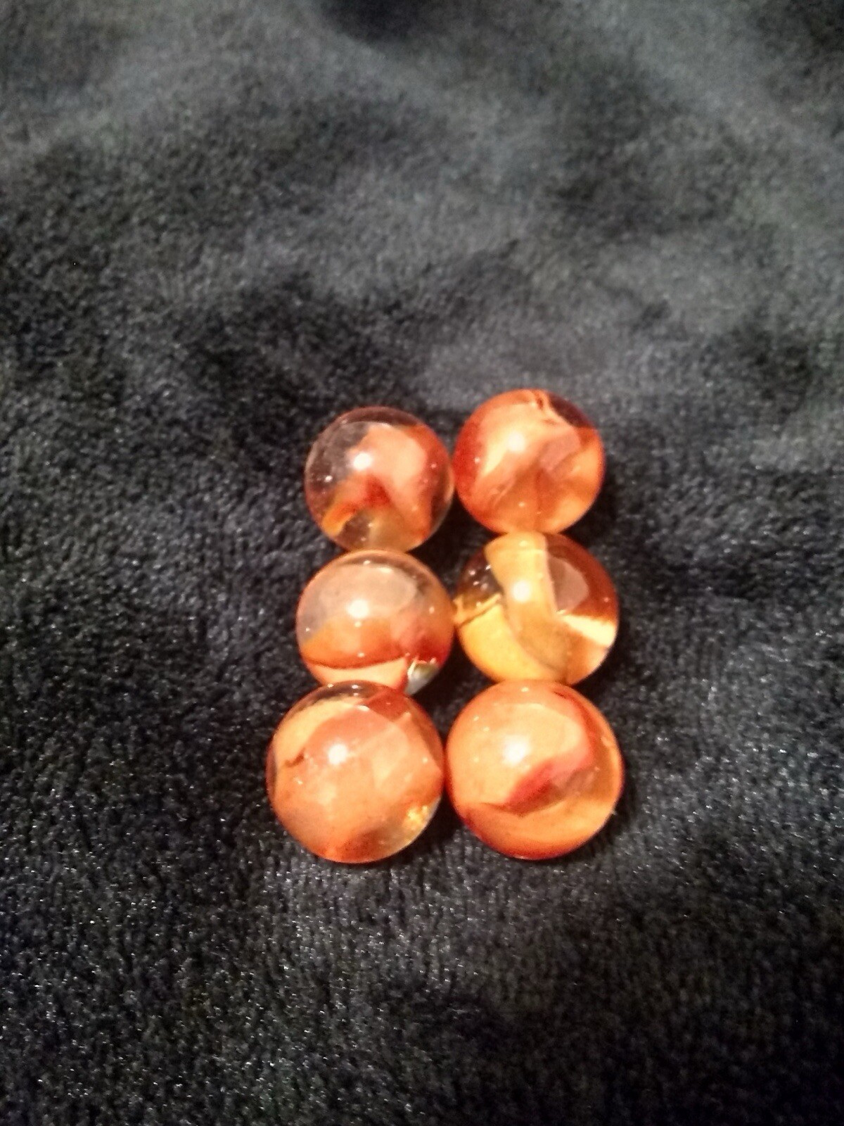 Marbles, Set Of Six Orange And Clear