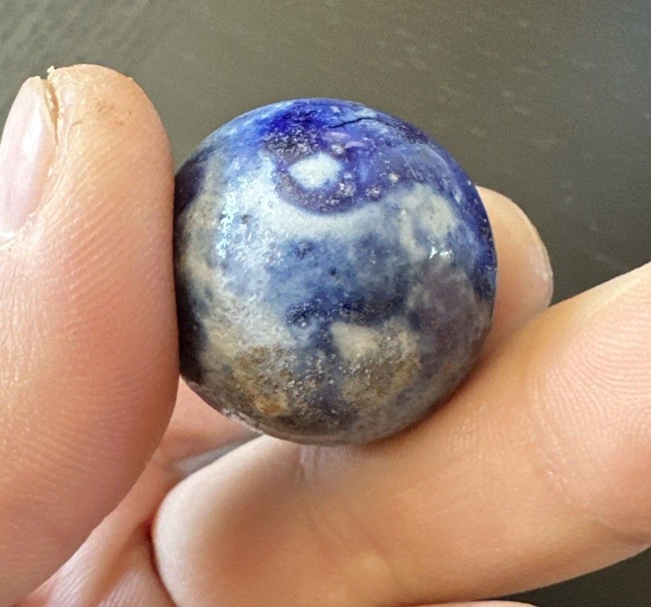 Beautiful Blue & White Spotted Handmade Bennington Shooter Marble 1880s Era Nice