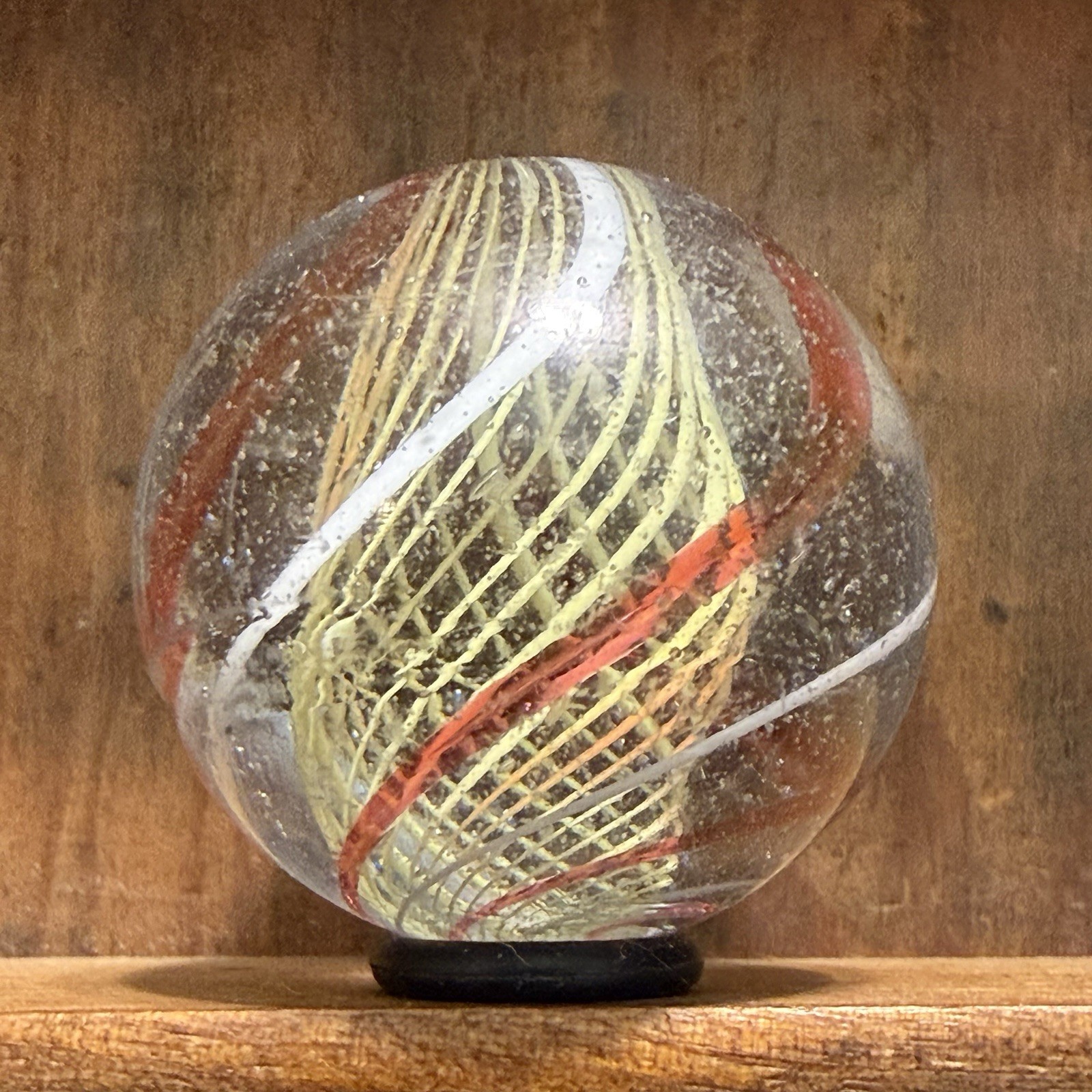Antique German Handmade Latticinio Swirl Marble 1-5/32” Near Mint(+) | 318