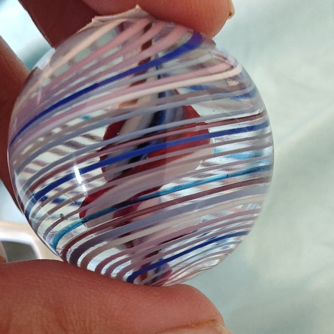 Art Glass Marble Multicolor Excellent Latticino Swirl Orb (20a)