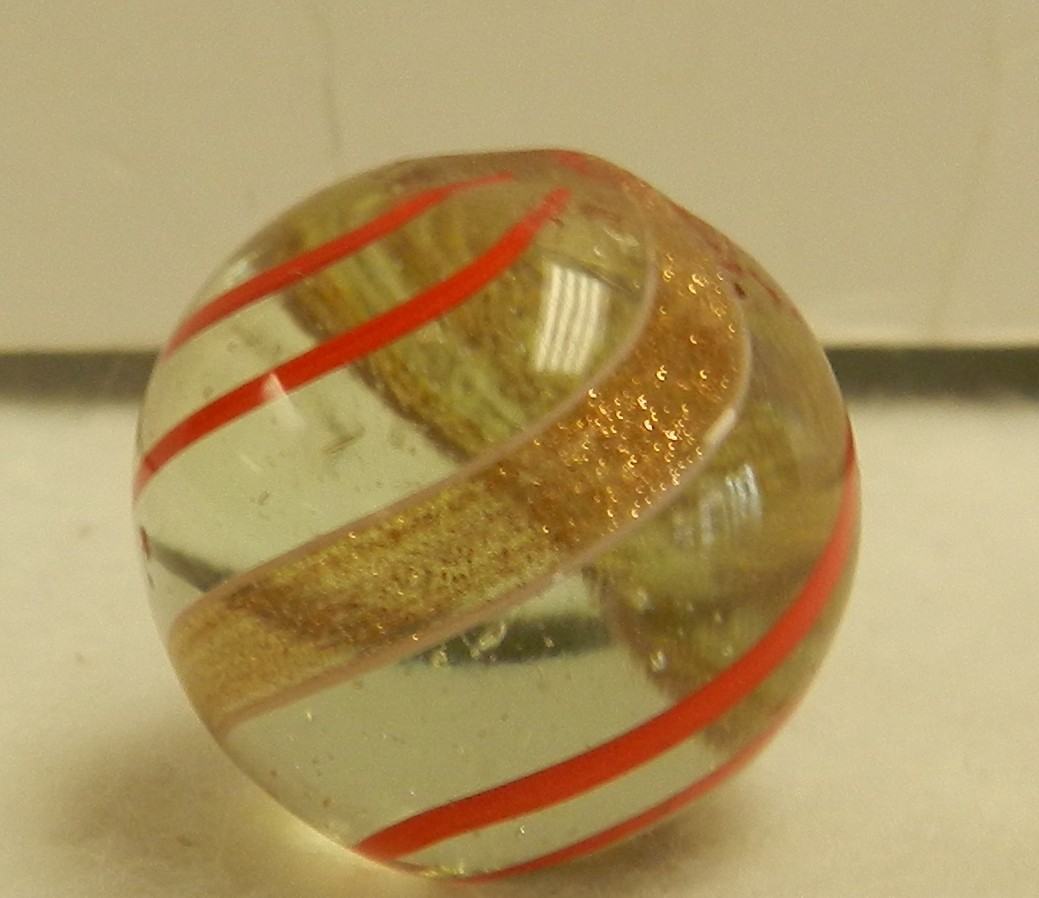 #19832m Large .87 Inches Vintage German Handmade Clear Glass Banded Lutz Marble