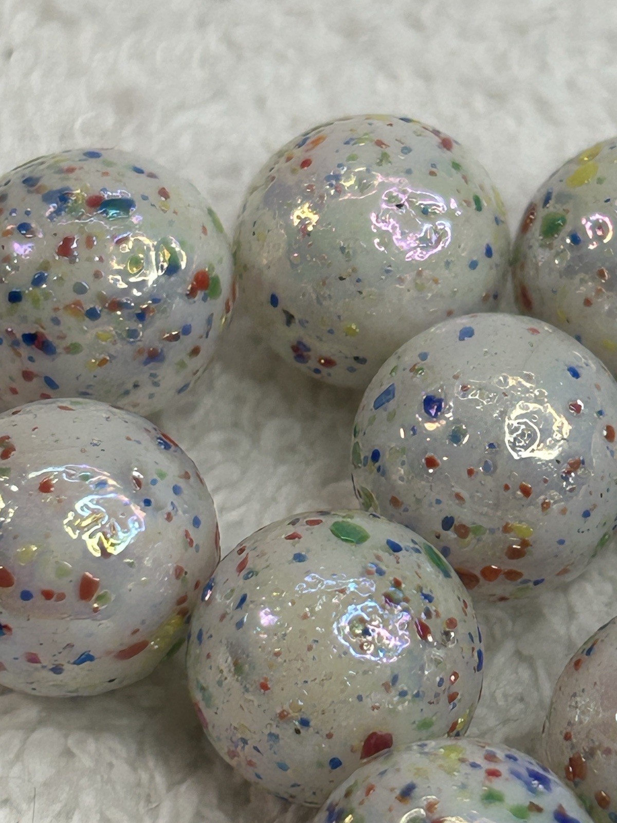 Lot Of 11 Speckled MARBLES Vintage Glass White Confetti .54 Inches