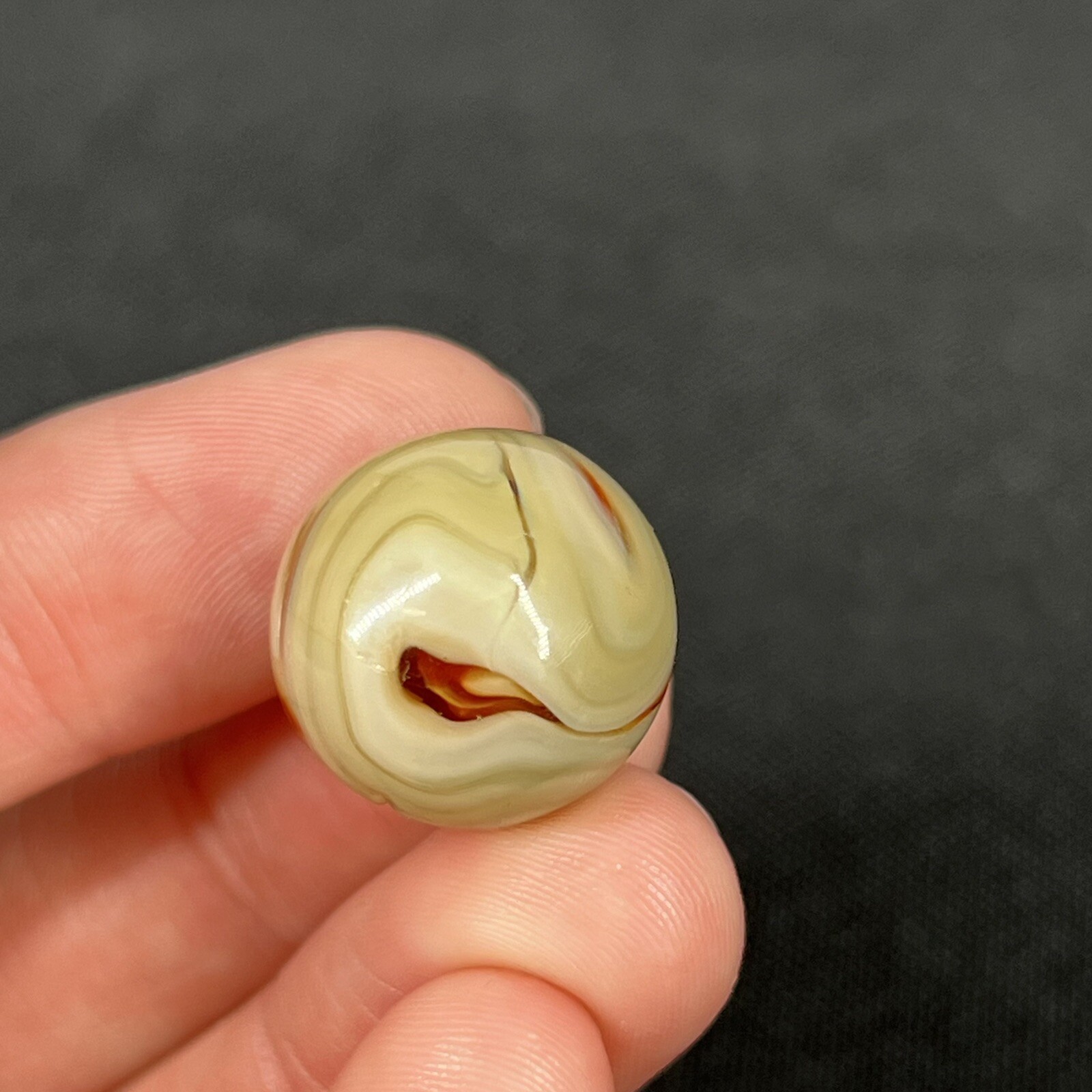 Vintage Agate Christensen Peltier Art Glass Swirl Marble .6” Swampy Orange