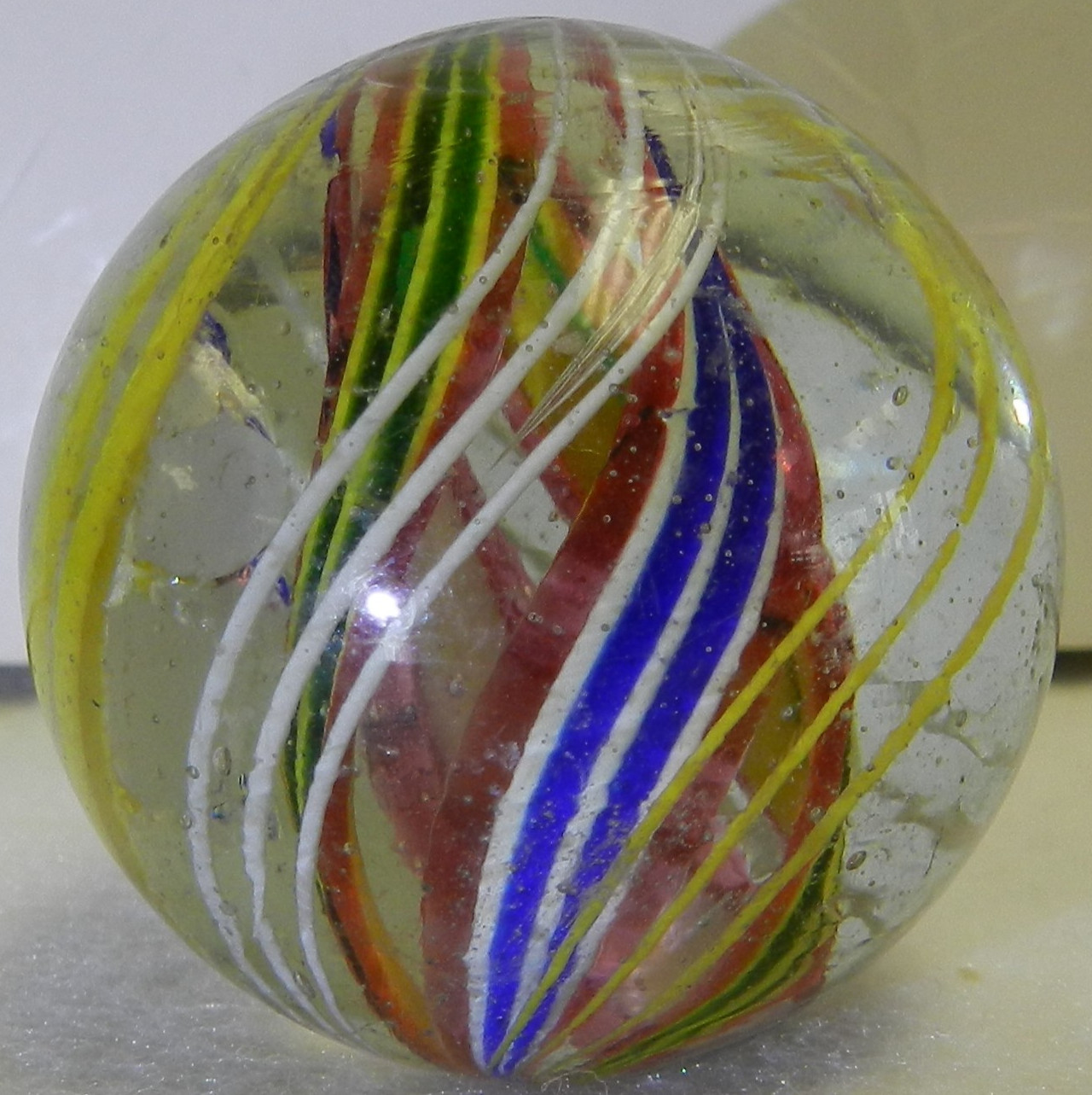 #20293m Nice 1.64 Vintage German Handmade Divided Ribbon Swirl Marble Mint Minus
