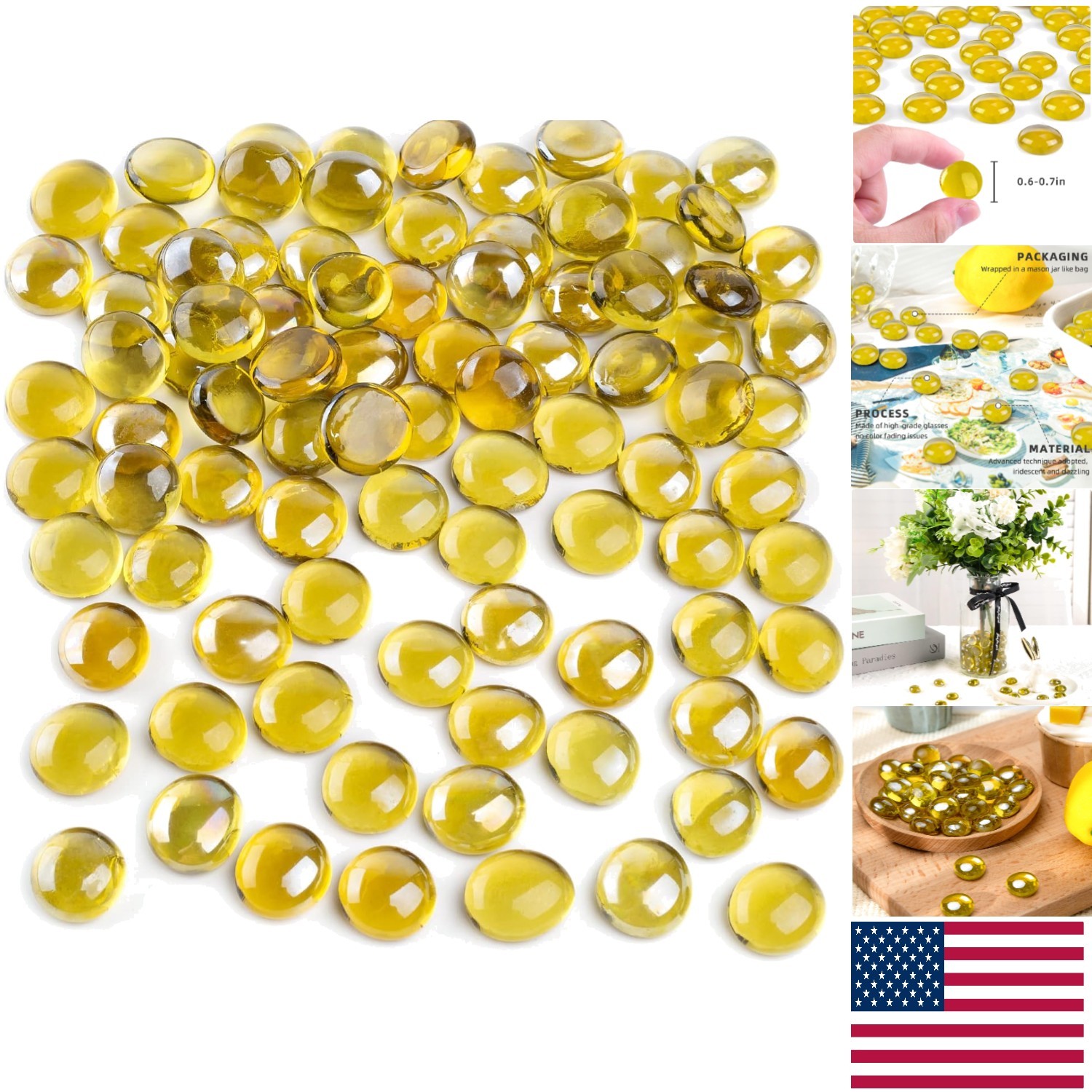 Creative 1LB Yellow Glass Marbles – Educational Fun for Kids and Stylish Decor