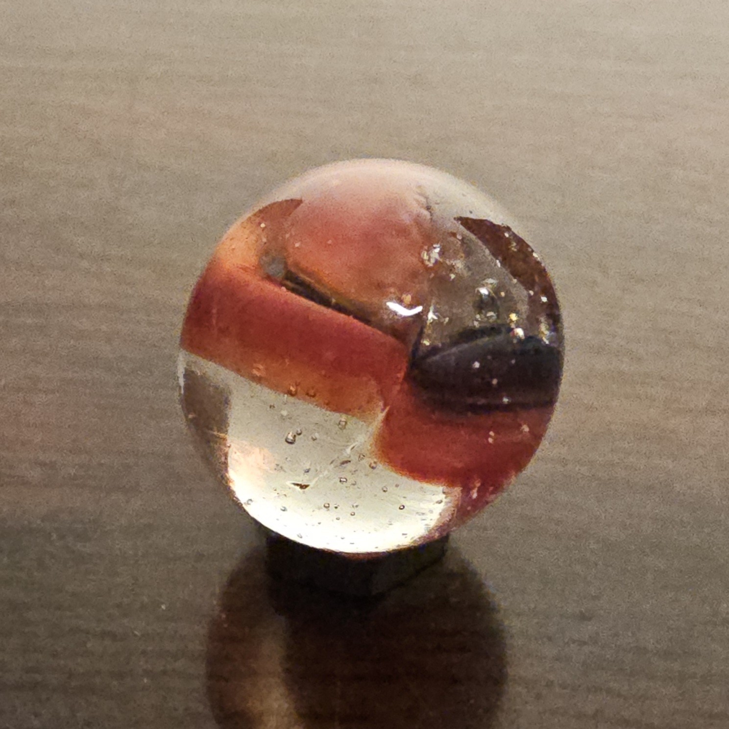 Vintage C. E. Bogard Rose Hybrid .625 Cats Eye in Clear Uranium Glass Marble
