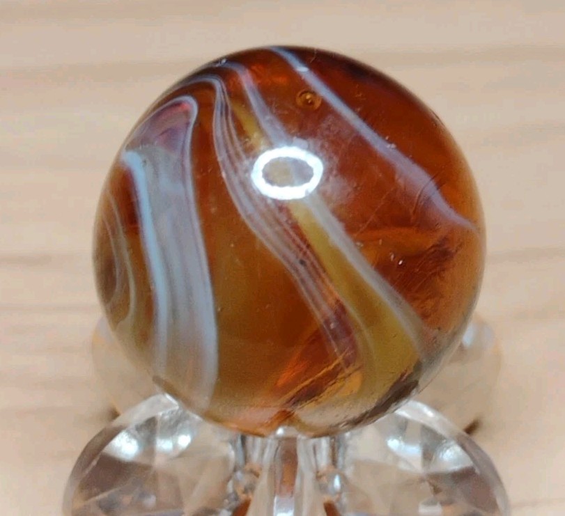 .76″ CHRISTENSEN/PELTIER MARBLES -AMBER SLAG NM+ RARE