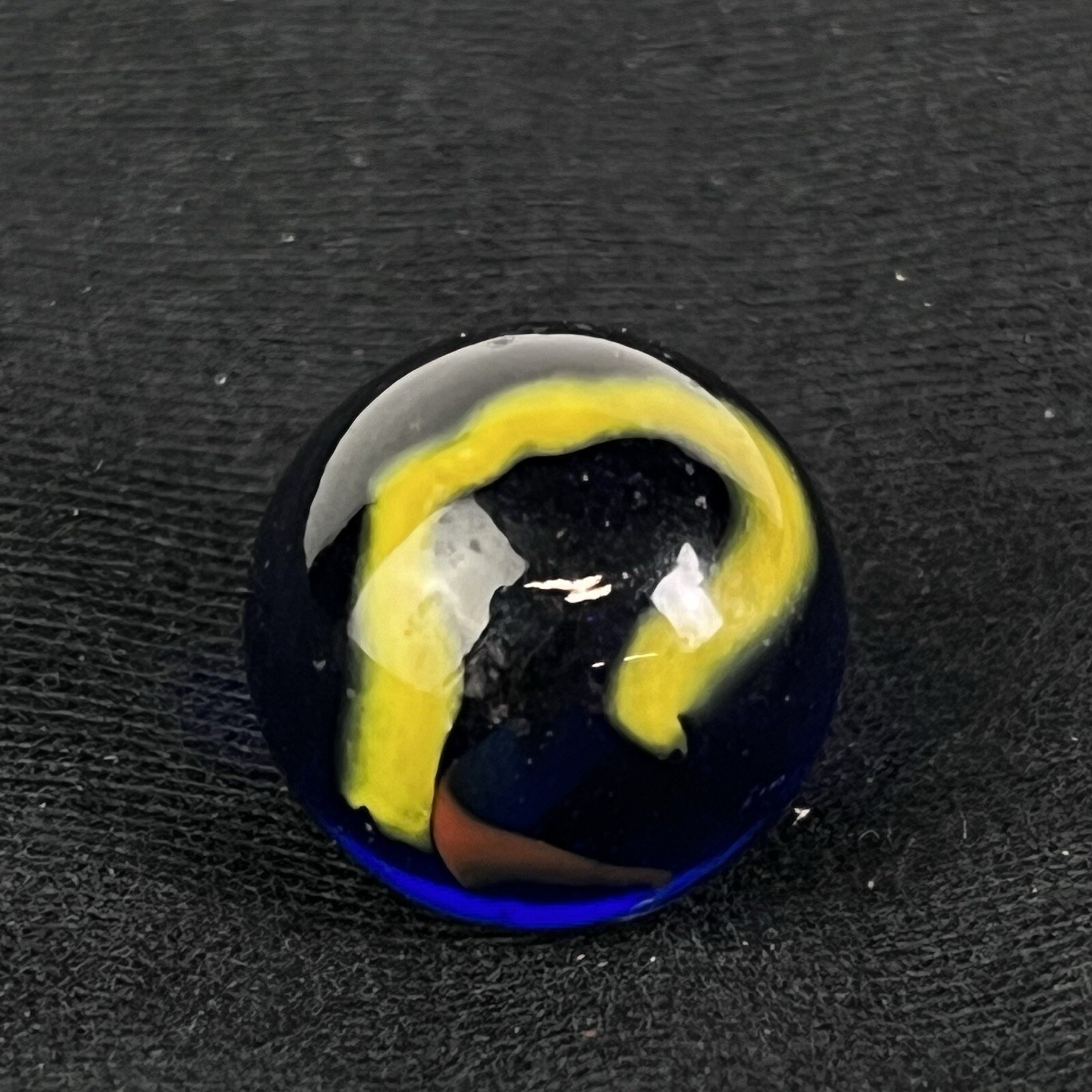 Vintage Akro Agate Peltier Art Swirl Glass Marble .64” Blue Yellow White Brown