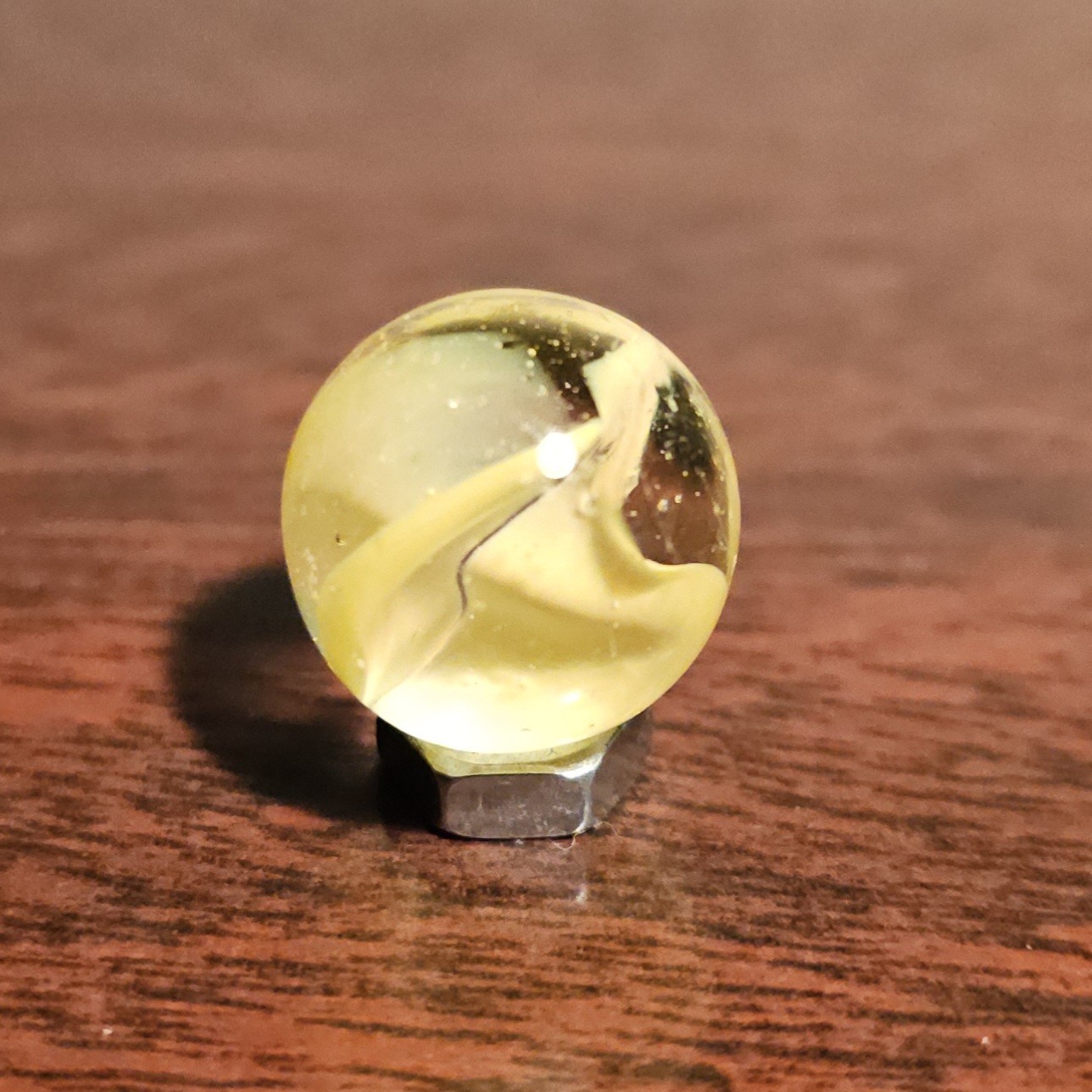 Vintage CE Bogard Cadmium Glow Yellow 4-Lobe Floppy .593″ Glass Marble