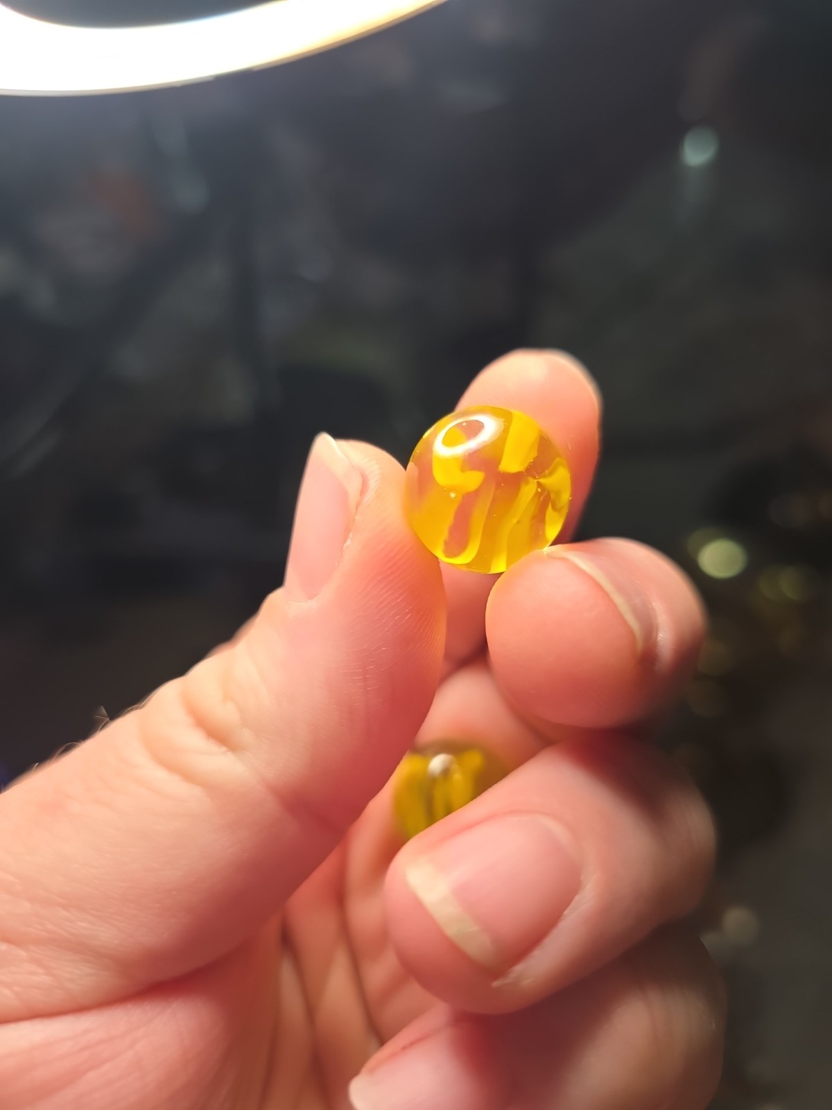 Vitro .6″ Agate Glass Yellow Cats Eye Marbles Lot Of 2 Antique Cadmium Glow