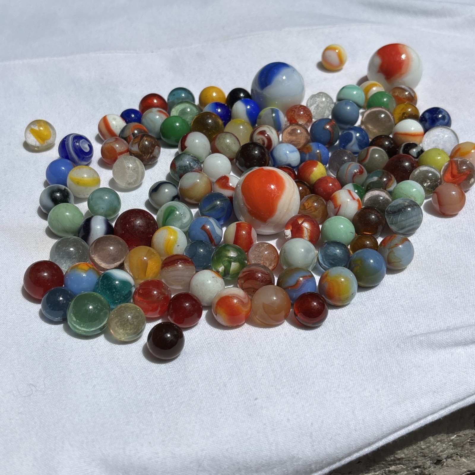 Original Lot Antique Vintage Old Marbles Swirl Blue Green Orange Clear Glass