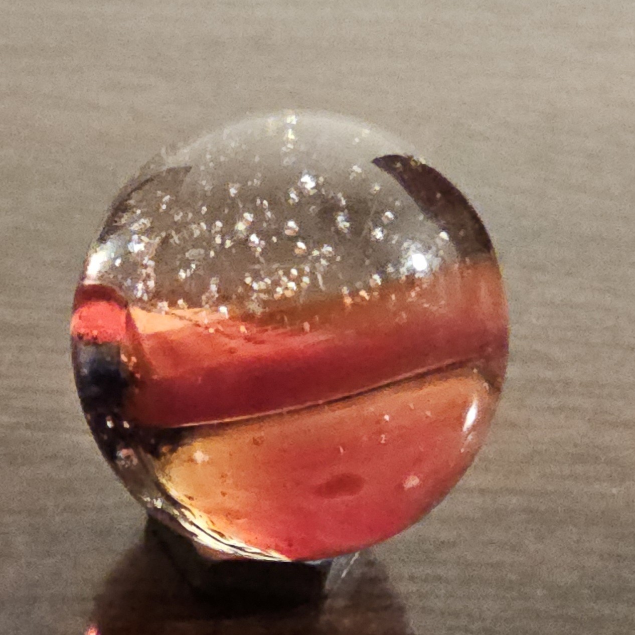 Vintage C. E. Bogard Rose Hybrid .625 Cats Eye in Clear Uranium Glass Marble