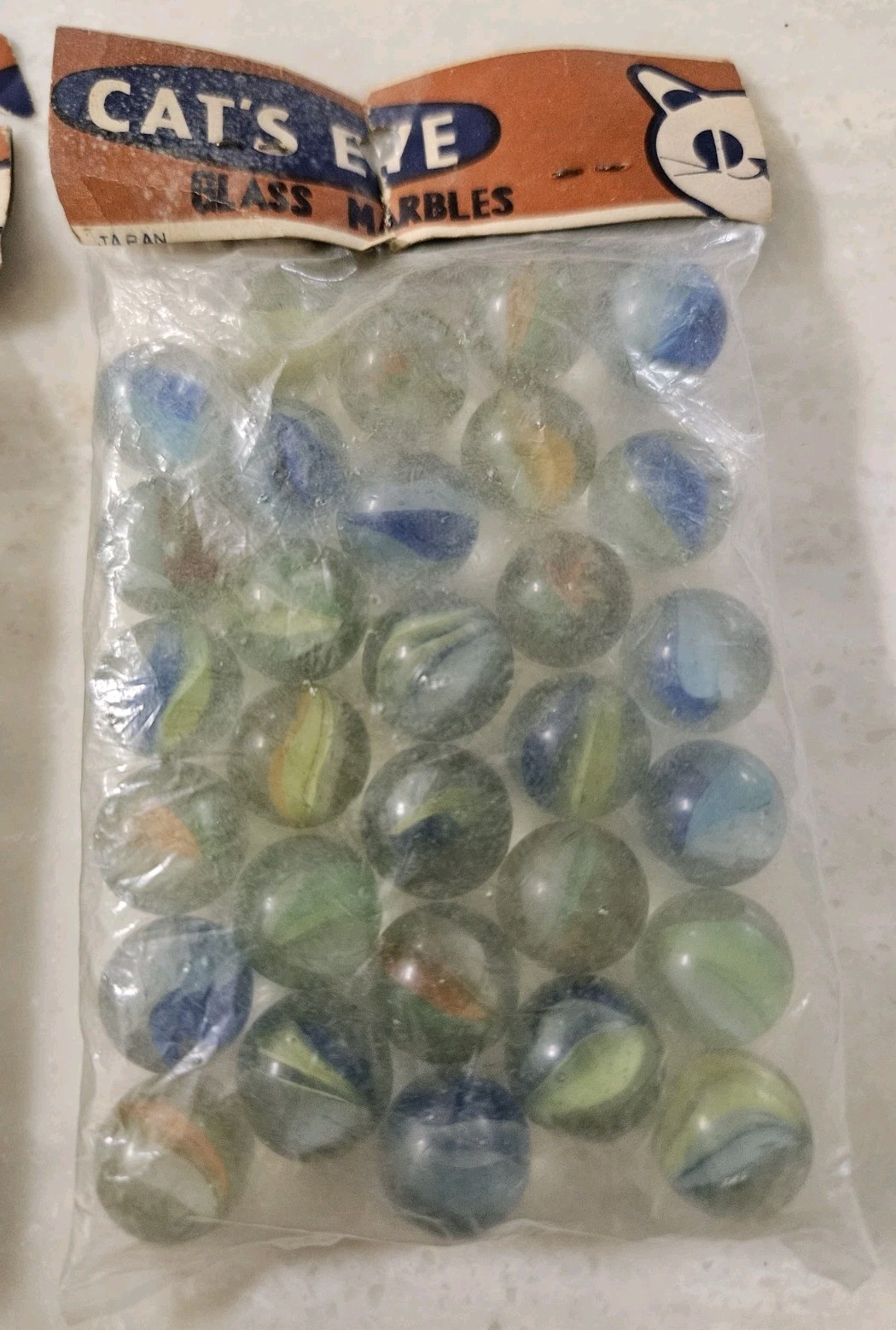 2 VINTAGE Cat’S EYE GLASS MARBLES RACK PACK 30 MARBLE SET ORIGINAL PACKAGE Japan