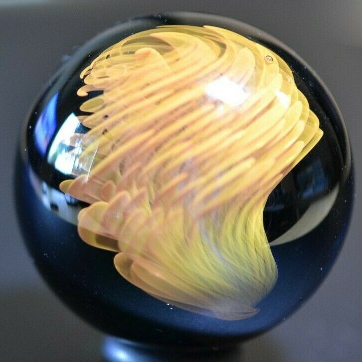 THORGERSON GLASS MARBLE/1.490″-ABSTRACT THINKING-AMBER,RUST, & APRICOT COLORS