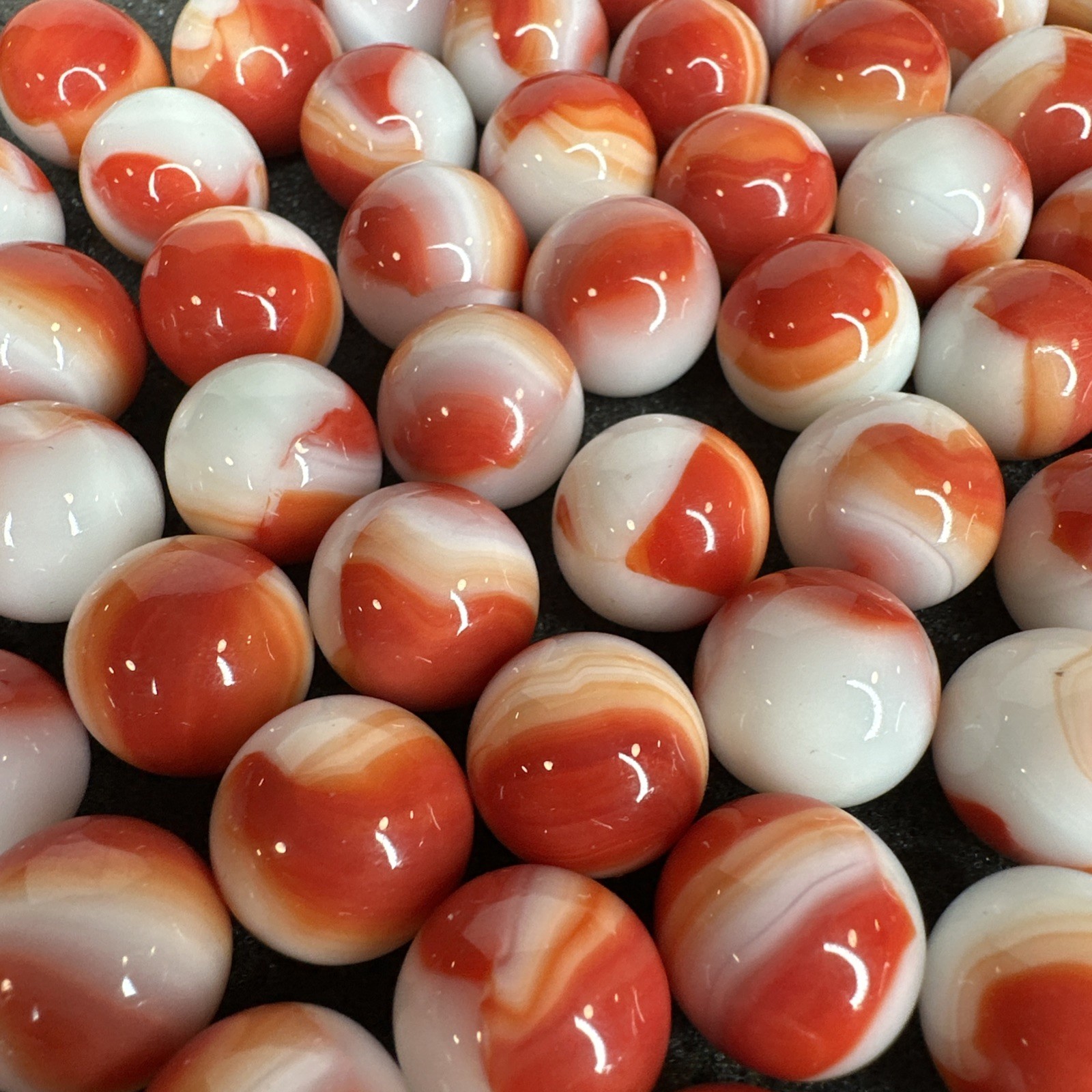 Lot of 80 Marble King Red Orange White Marbles .58″-.62″ Size Range