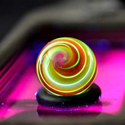 BRYAN TRILLAS GLASS MARBLE/.588″-BLACKLIGHT FIREBALL-SUNFLOWER,ORANGE,CHERRY,WHT
