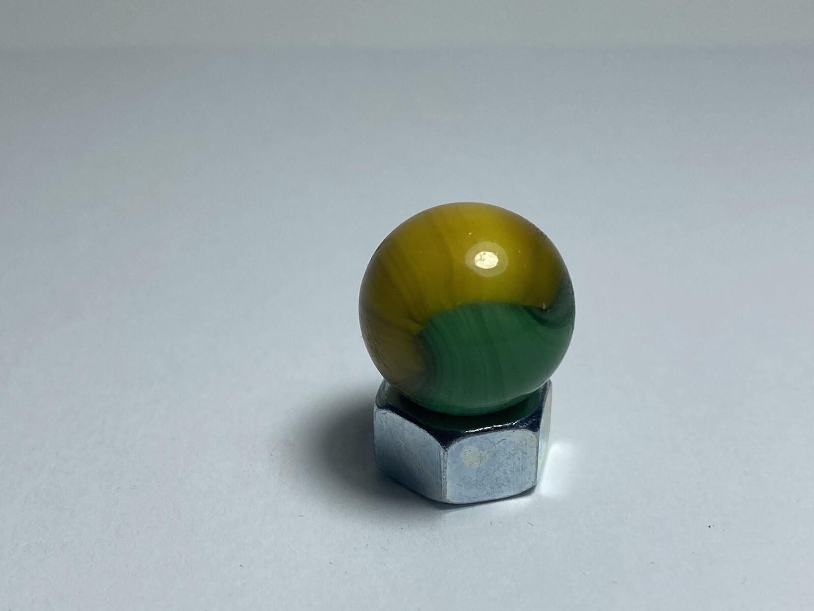 Vintage Master Marbles Yellow & Green Striped Patch 0.62″ Toy Glass Marble