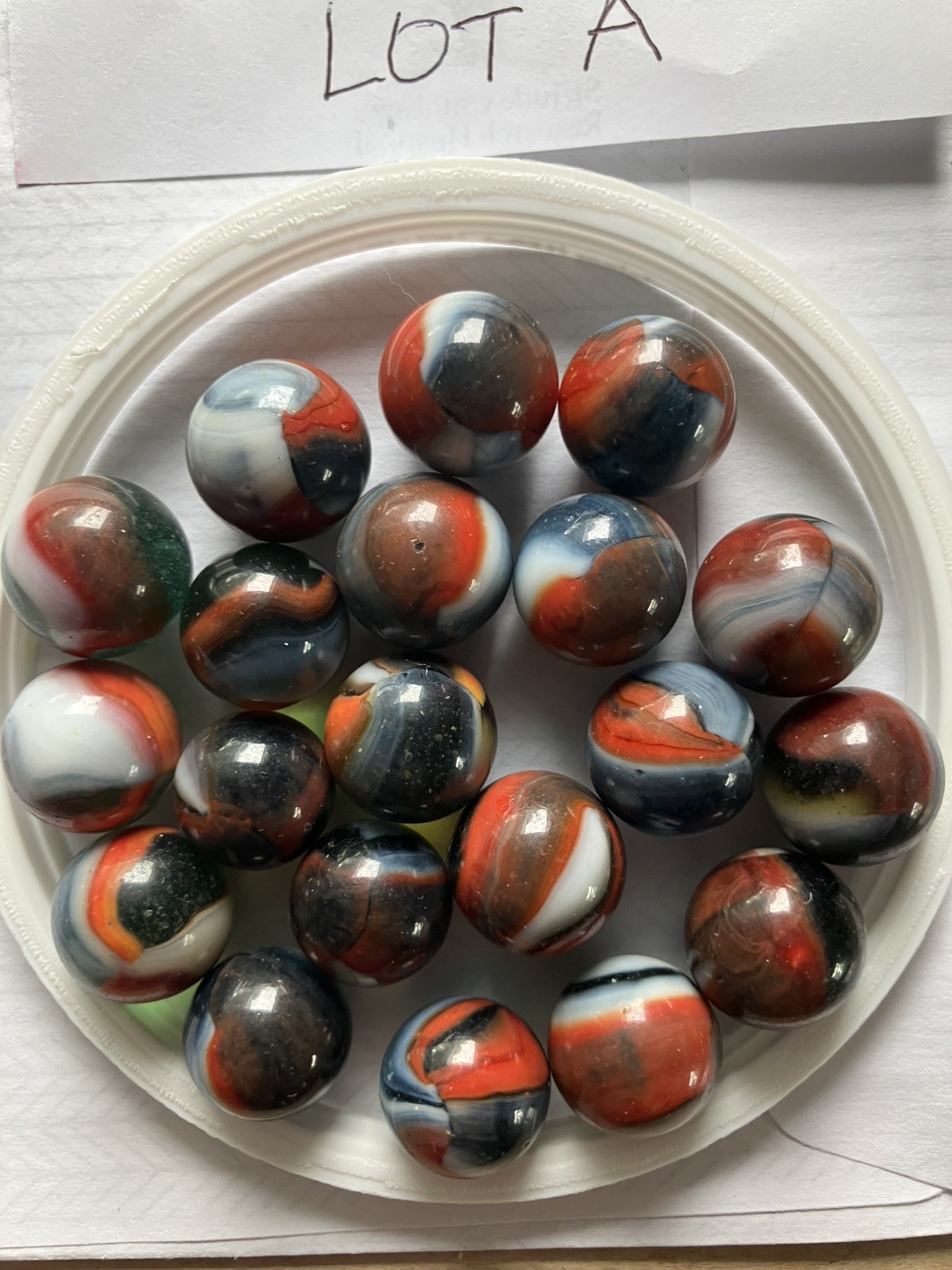 20 Peltier Rainbo Vintage Glass Marbles Black/Red/White/Grey 9/16 – 5/8”