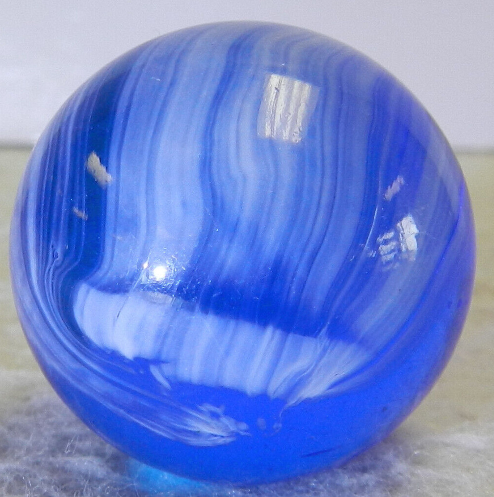 #15939m Large .97 Inches Vintage Blue Glass Brushed Patch Shooter Marble