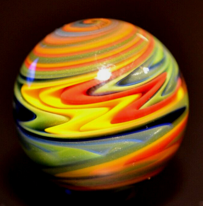 JAY SLACK GLAS MARBLE/1.510″-LUCKY STRIPE WIG-WAG SPLENDOR-AVOCADO,ORANGE, LIME+