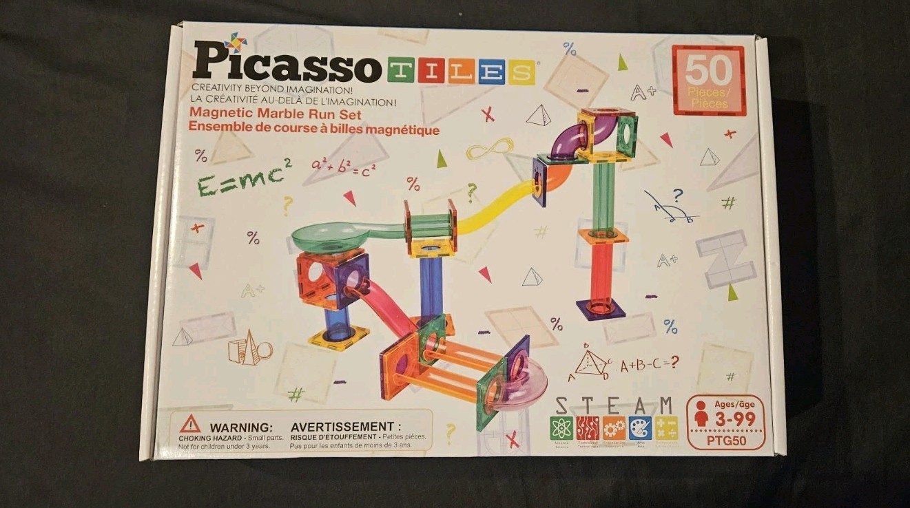 Picasso Tiles 50 Piece Magnetic Marble Run Set NEW !