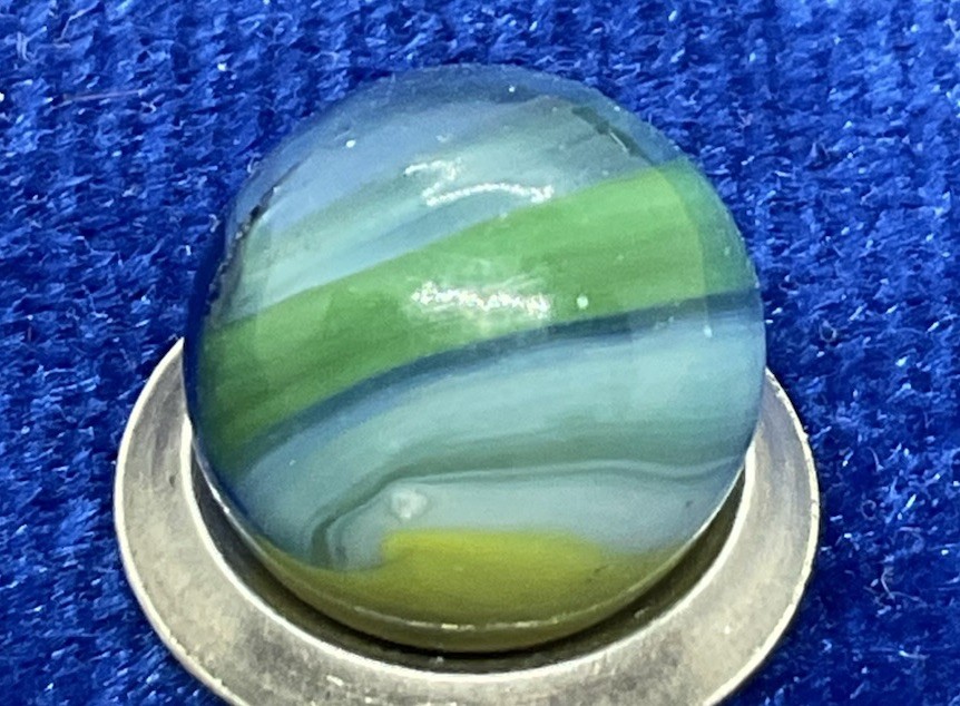 A Vintage Marble King Hybrid Marble. Measures .45 Inch, In Mint Condition.