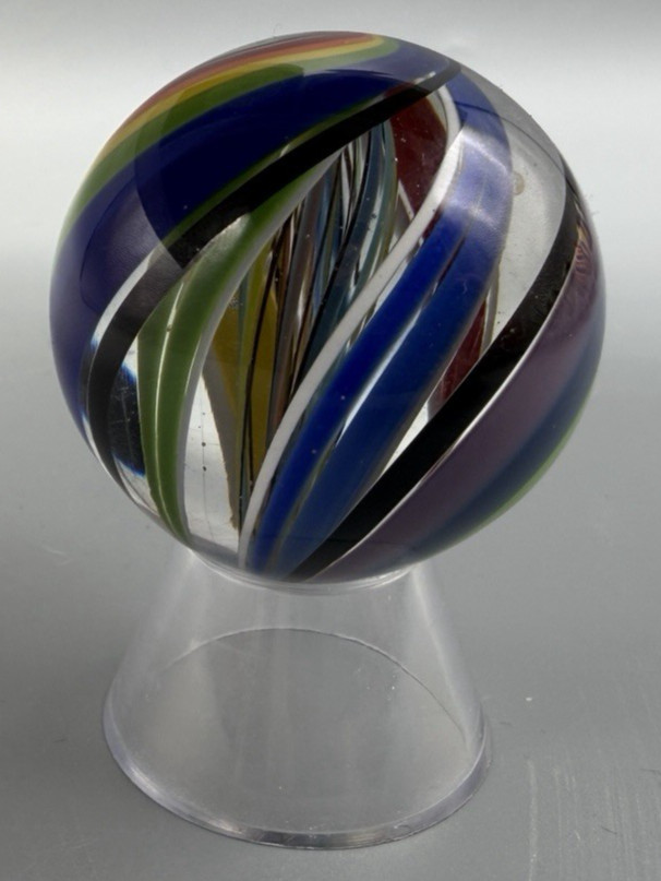 1.64″ Rainbow Swirl Glass Marble Large Art Glass Shooter Vibrant W/ Vortex