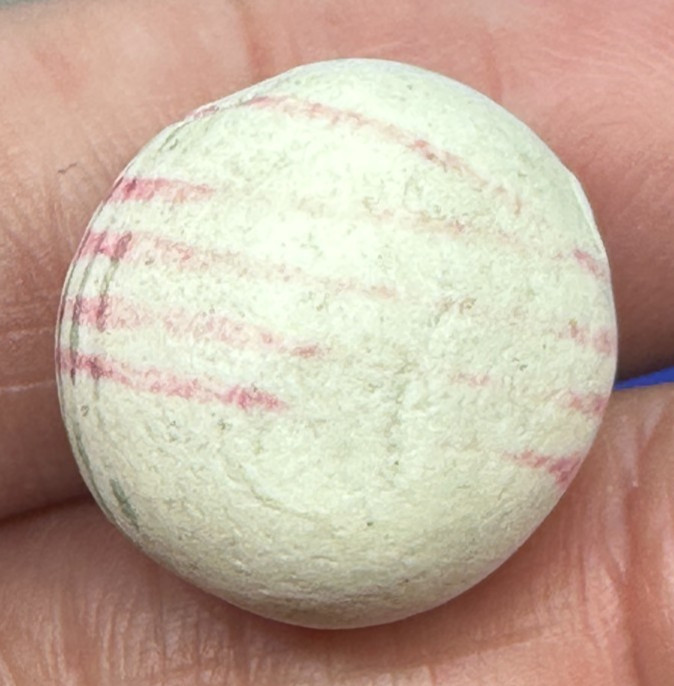 .75″ LINED CHINA MARBLE ANTIQUE GREEN RED 1800’s HANDMADE VINTAGE old toy