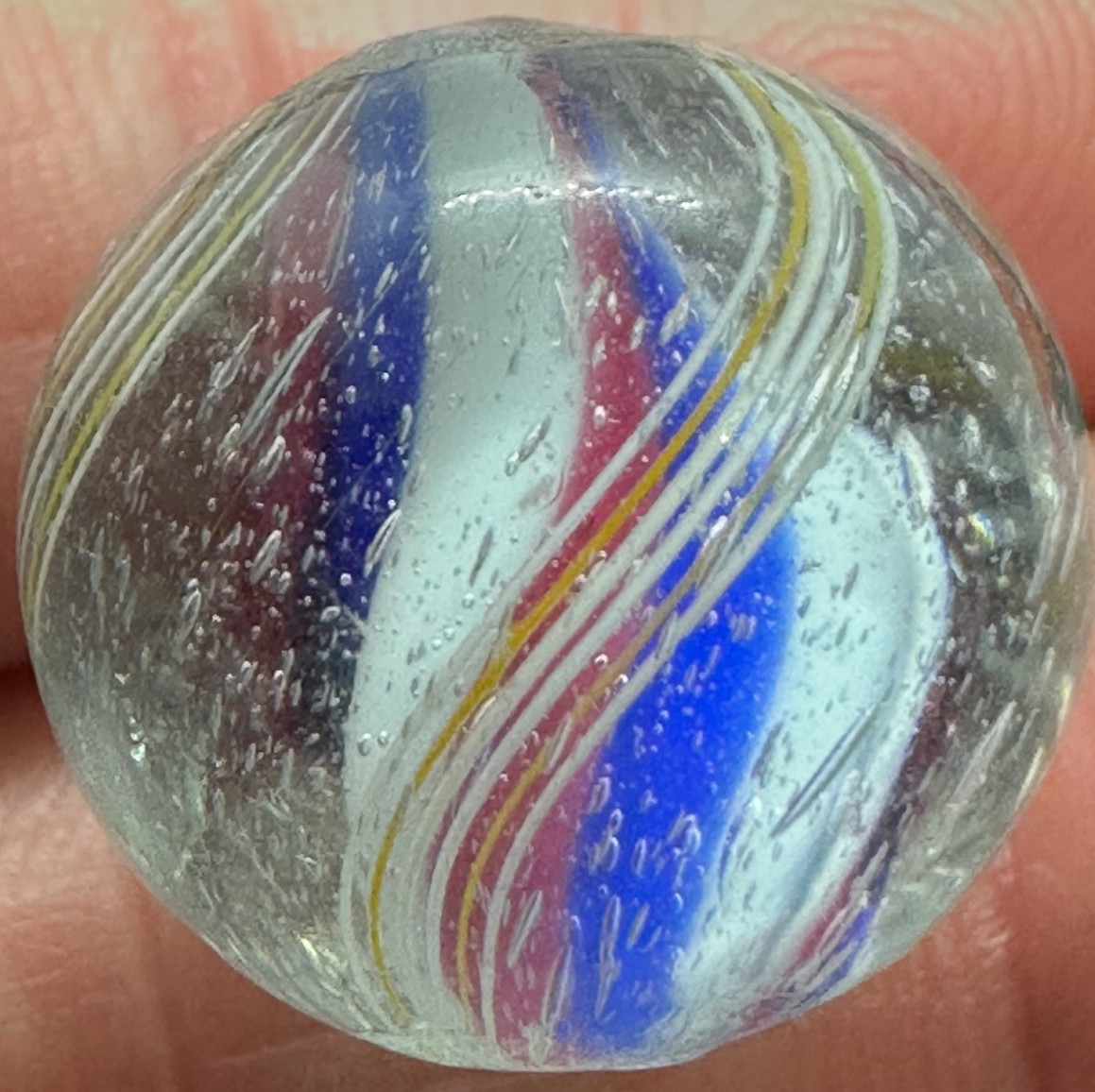 SOLID CORE SWIRL MARBLE .68″ HANDMADE ANTIQUE old toy GERMAN 17.5 mm M