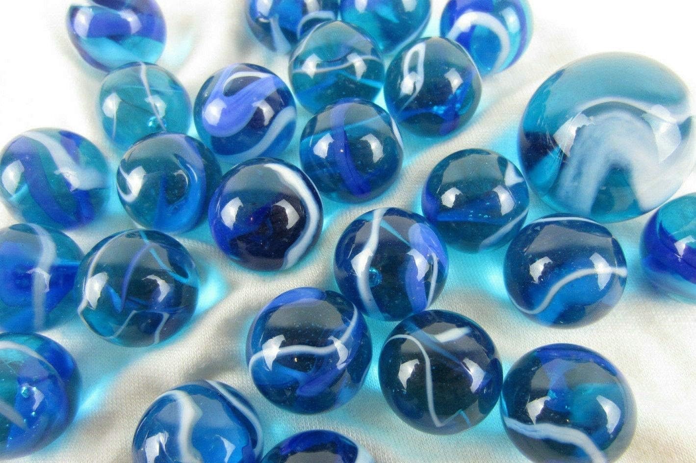 25 Glass Marbles BLUE JAY game pack vtg style Clear Translucent Shooter Swirl