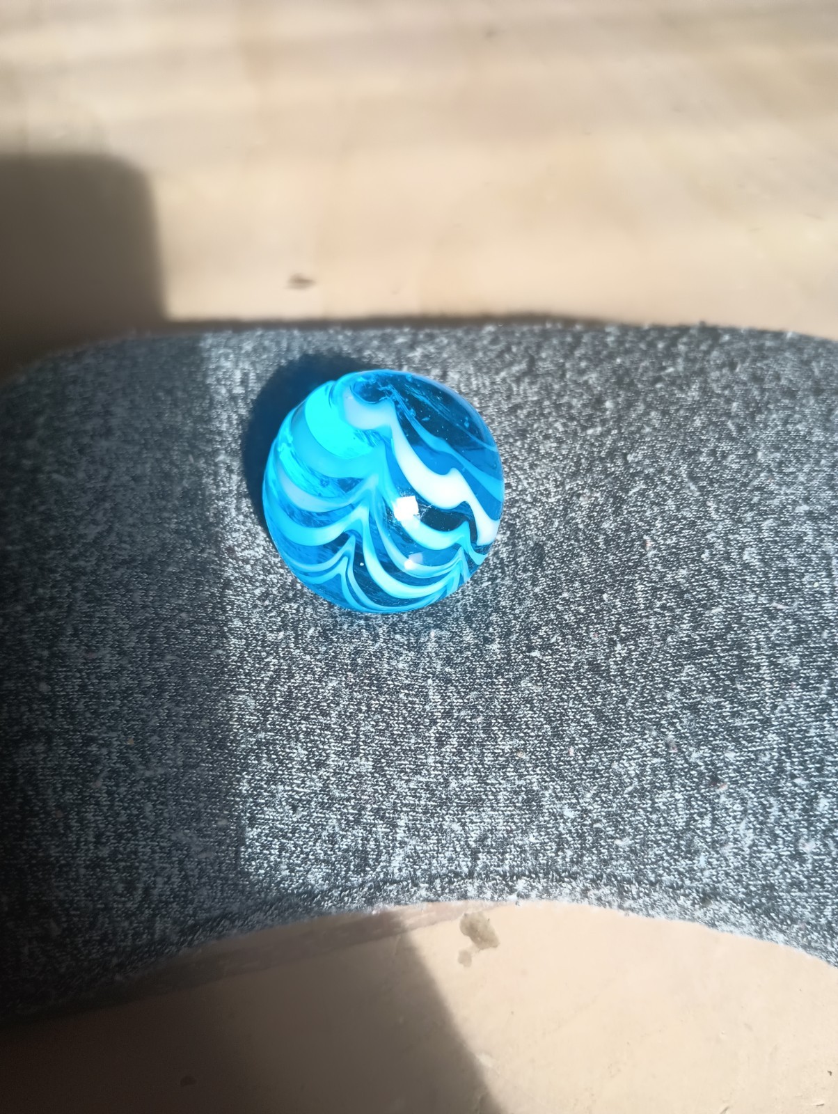 Vintage Hand Blown Art Glass Marble Shooter Swirl Collectible Blue White Hobby