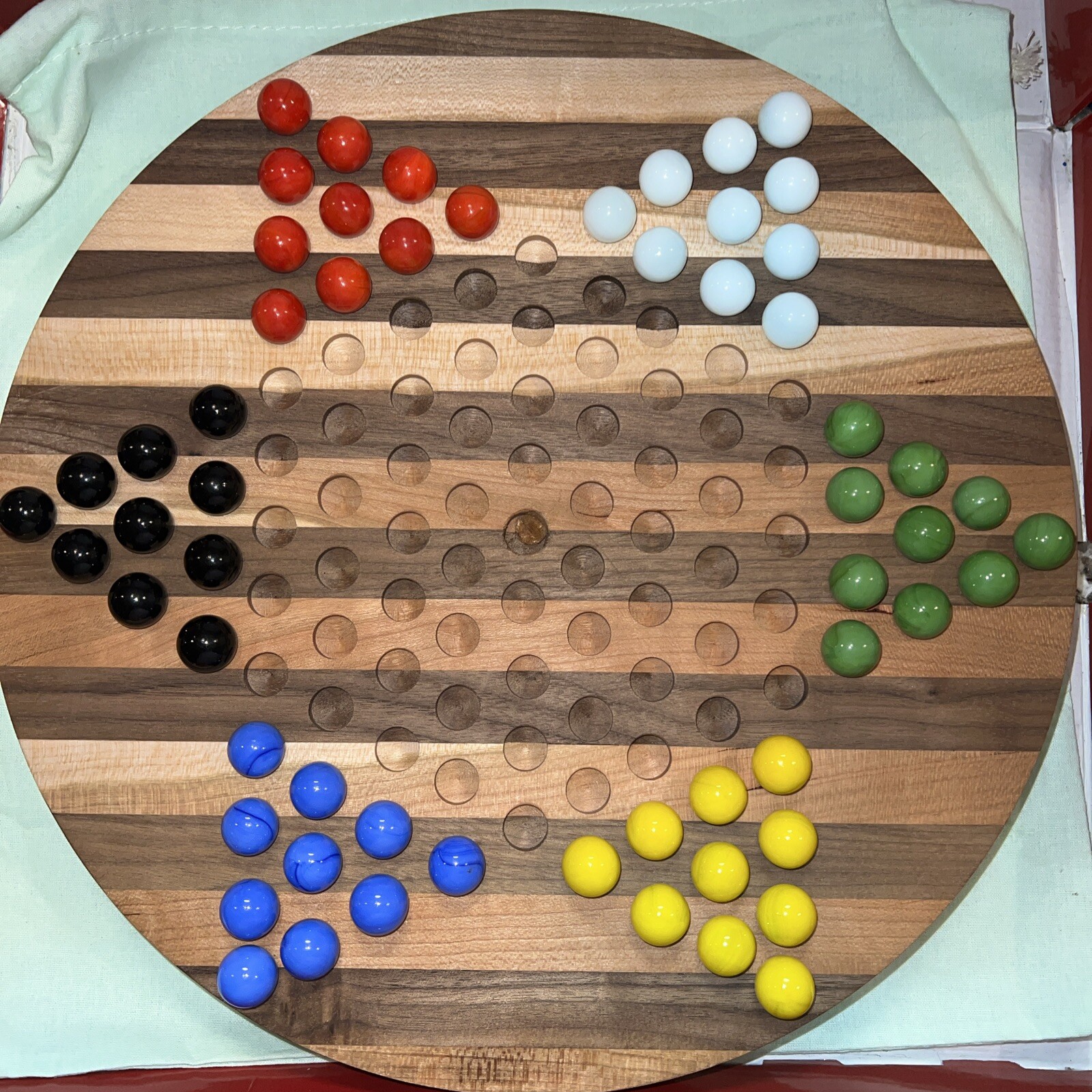 Dual Solid Wood Board Marble Solitaire And Chinese Checkers (sm And Lg Marbles)