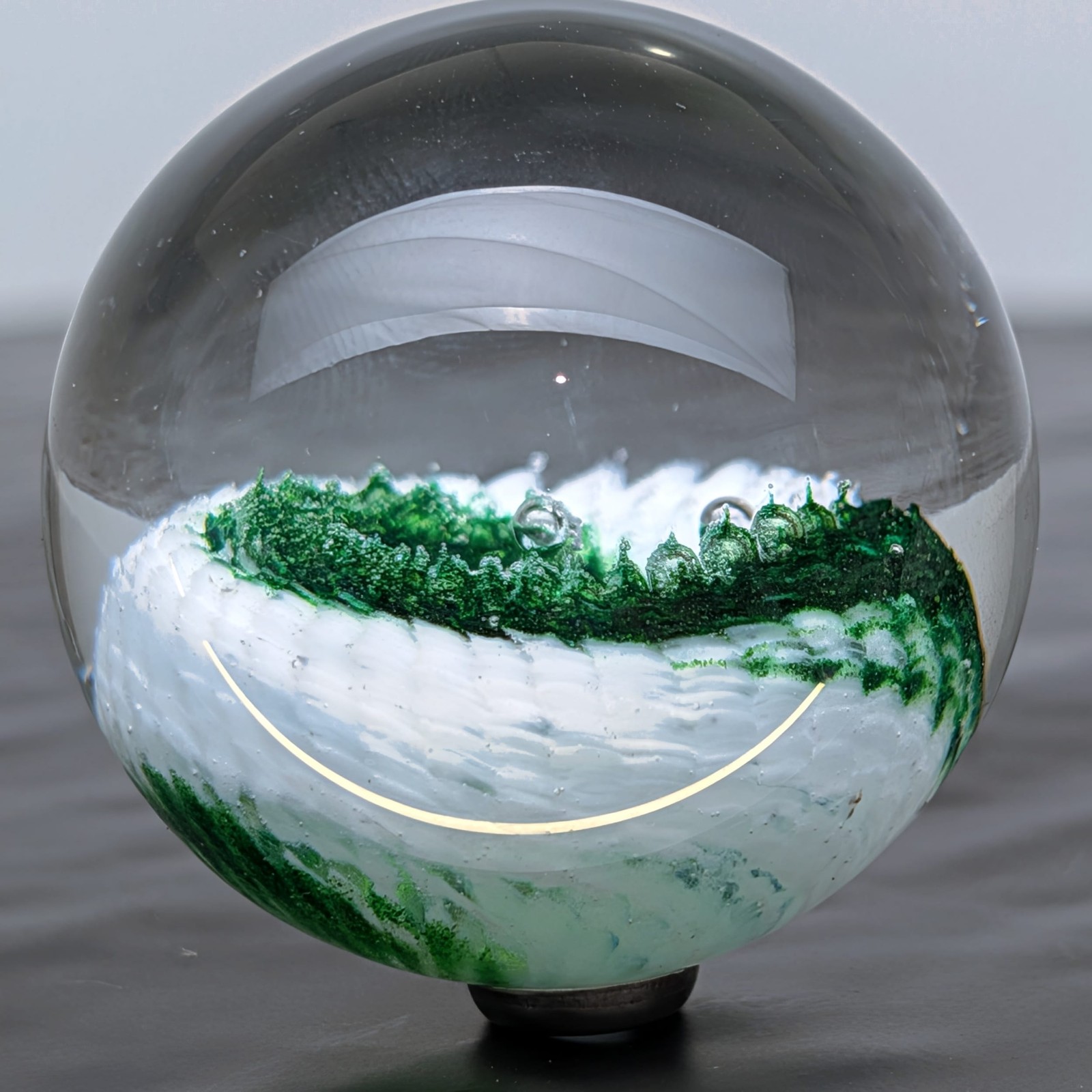 Sammy Hogue Signed SLH With Green And White Swirl & Clear Base Marble 1.83 Inch