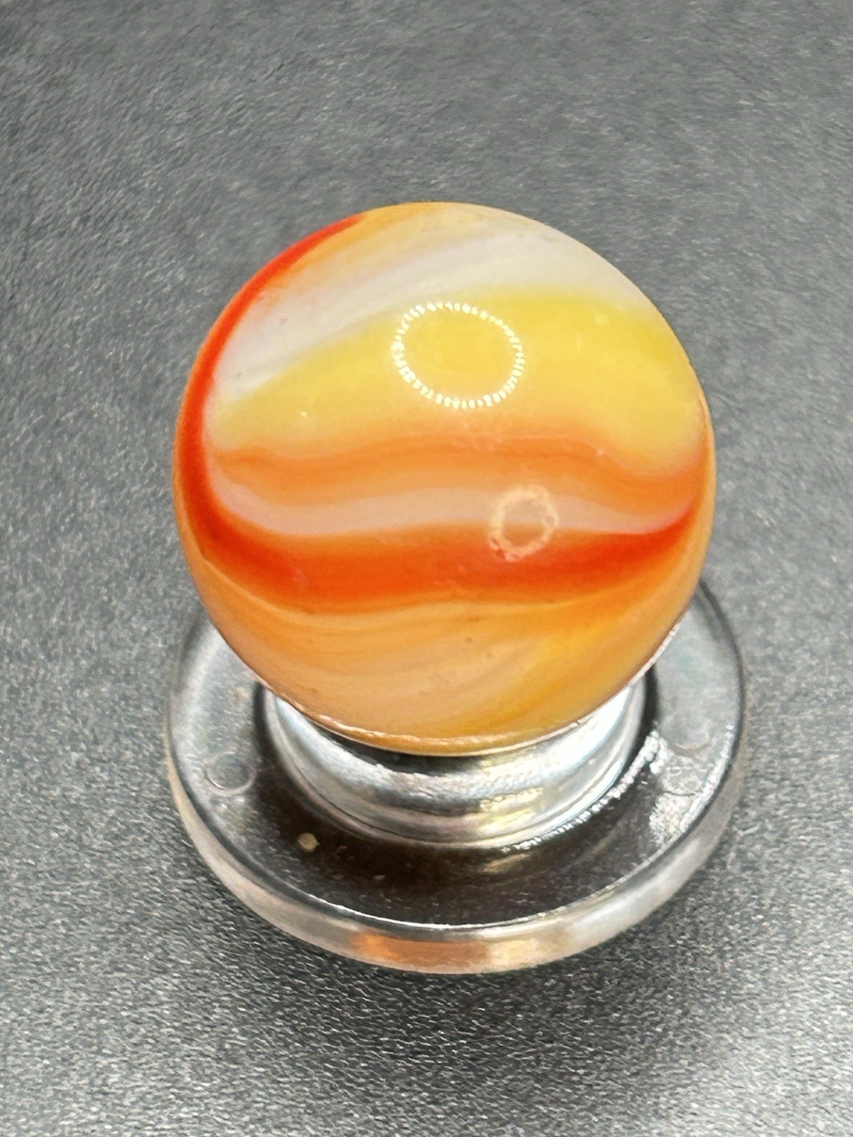 Vintage Akro Hybrid Popeye Marble Red & Yellow Orange 0.669”