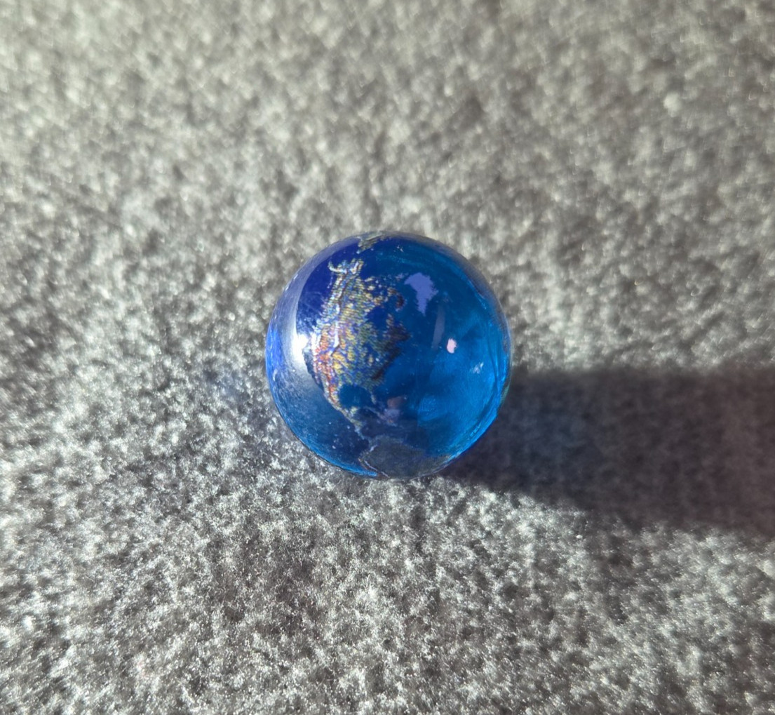 Earth Globe Blue Glass Marble with Art Continents Approximately 22mm 7/8″ Used