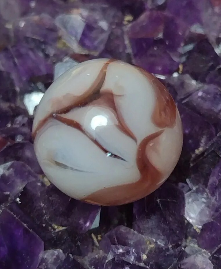 STUNNING ALLEY Glass PURPLE & WHITE Ghost Swirl Old VINTAGE Marbles .61″ NM-