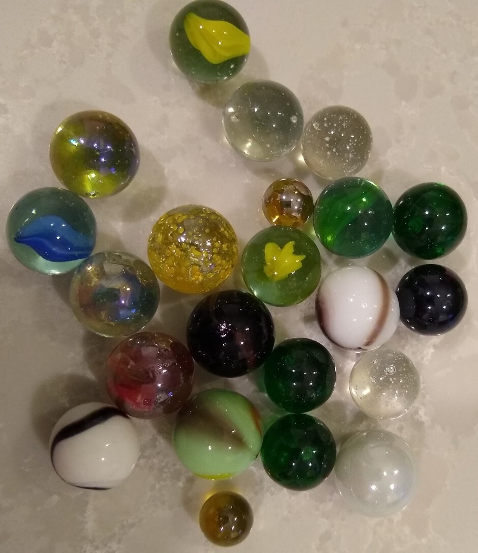 Vintage ? Lot of 82 Marbles Glass Crackle Blue Solid Green Various Sizes