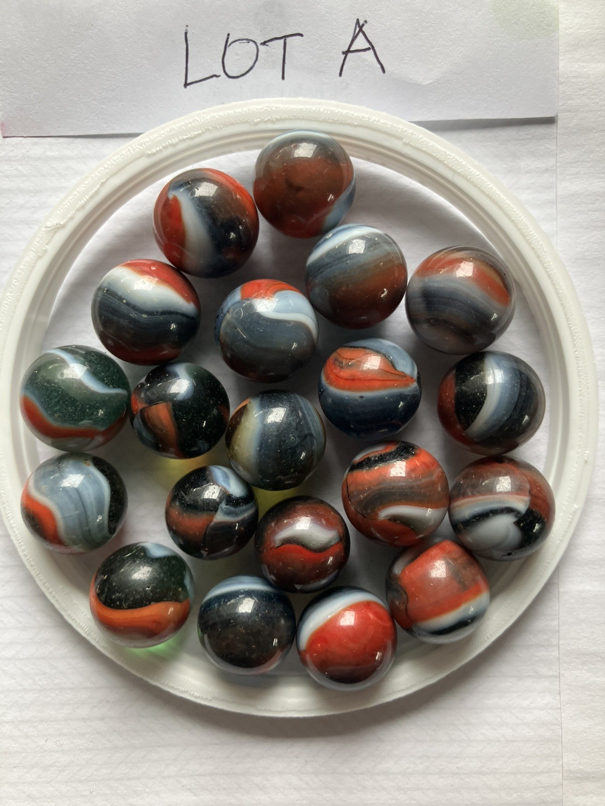 20 Peltier Rainbo Vintage Glass Marbles Black/Red/White/Grey 9/16 – 5/8”