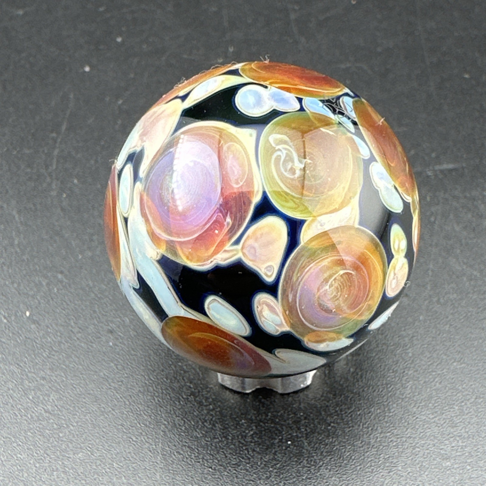 Contemporary Handmade Art Glass Marble 1.05″ Abstract Spots, Multicolor Boro MIB