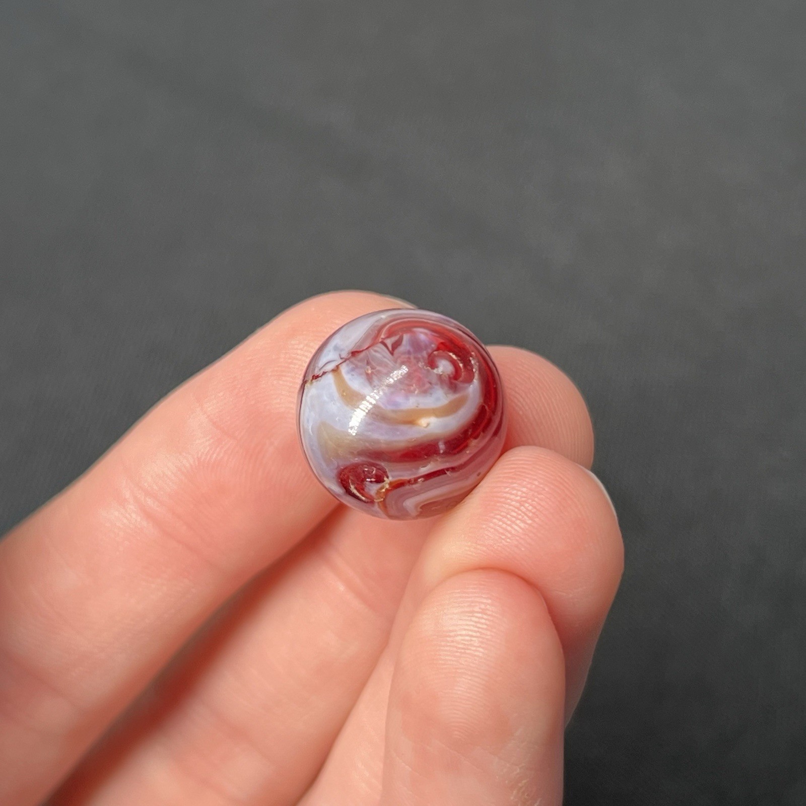 Vintage Glass Swirl Marble Christensen Akro Agate .64 Cherry White Candy