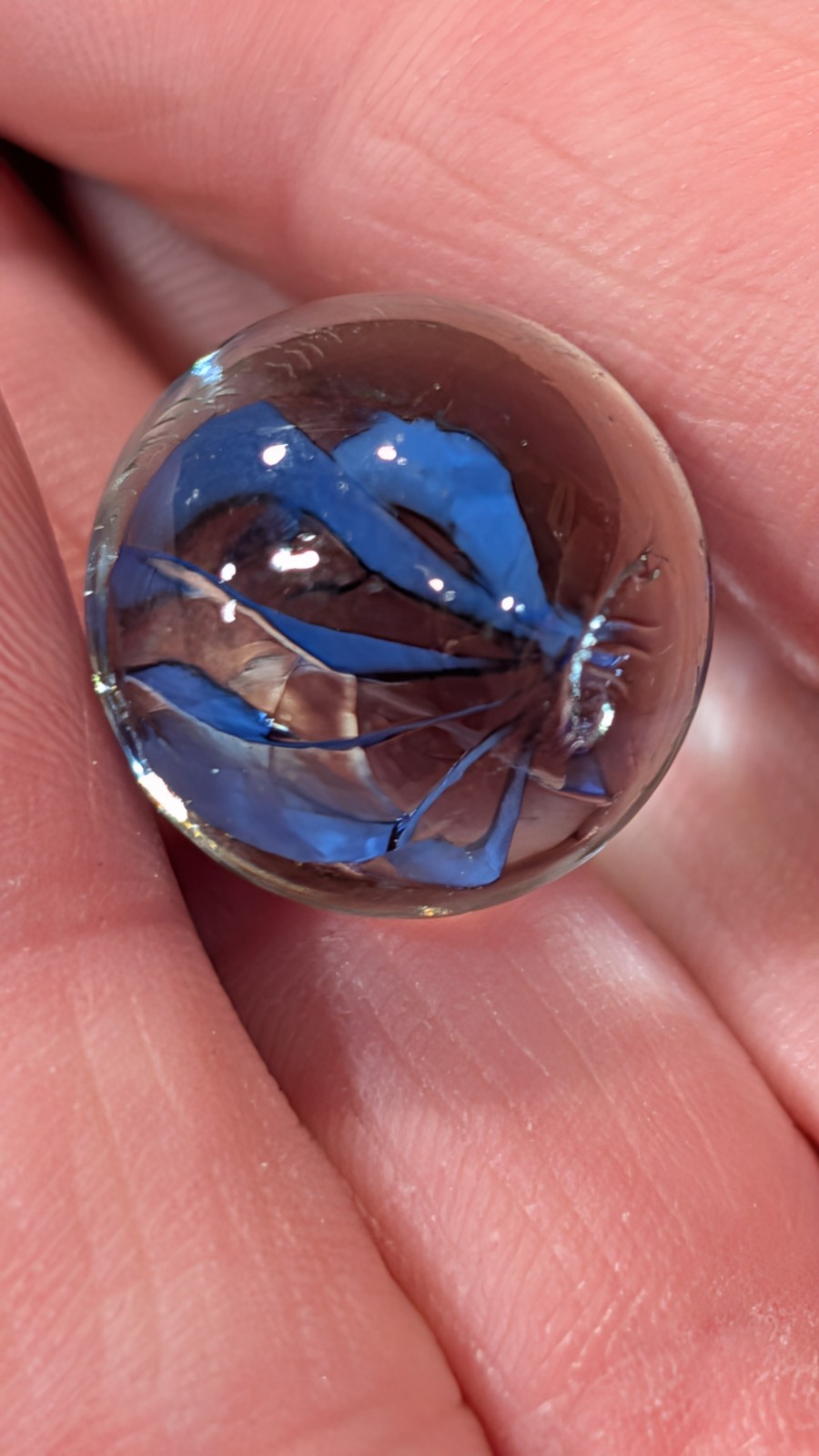 Lot Of 3 Vintage Imperial 8 Vein Blue Cats Eye Marbles .63″