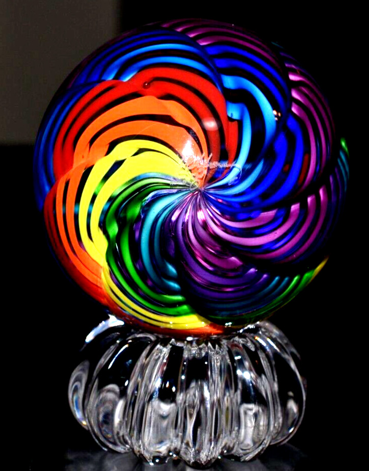 JAMES ALLOWAY GLASS MARBLE/2.711″ORB-RAELYNBOW #58-FAST WORLDWIDE SHIPPING