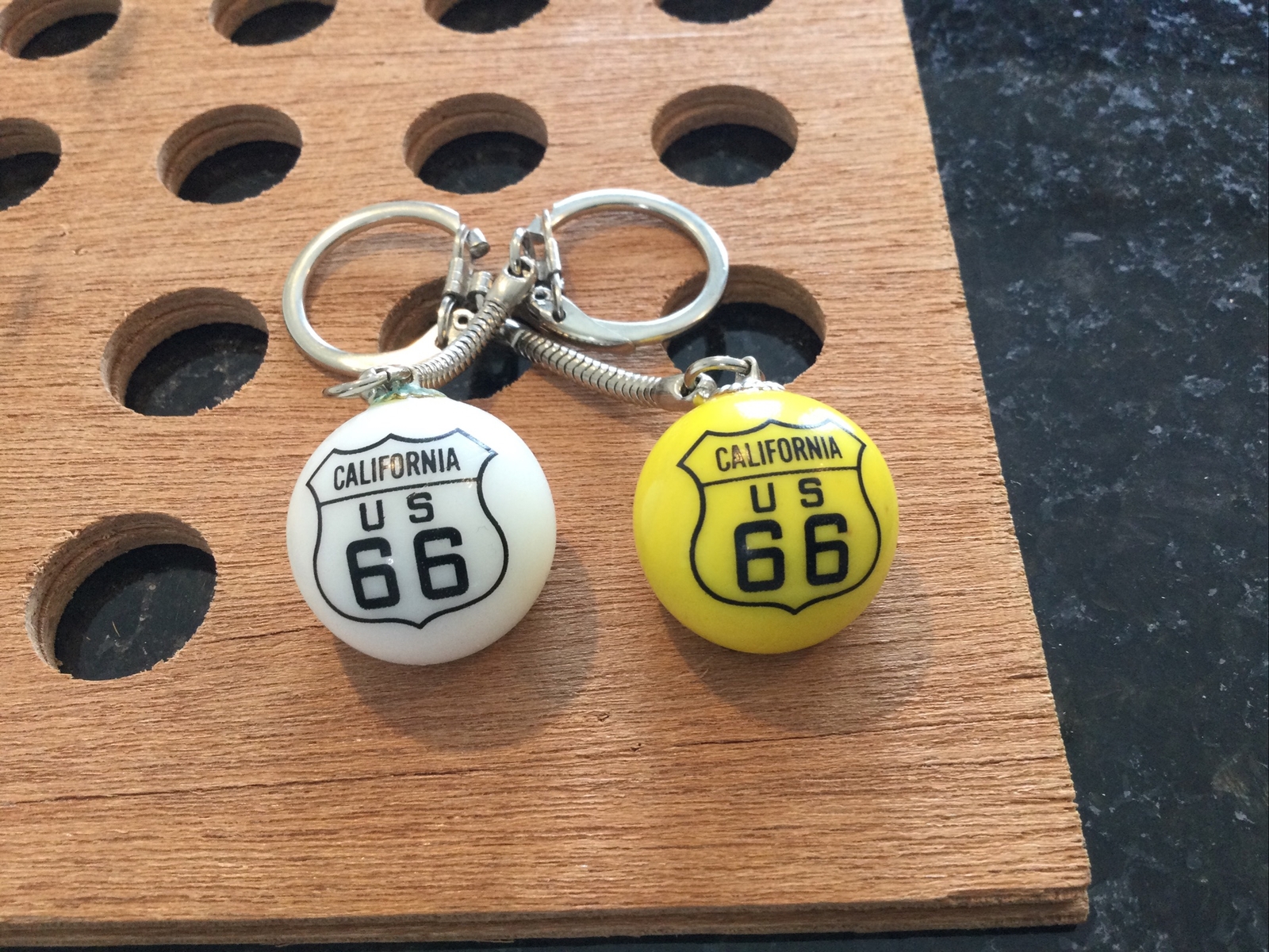 VINTAGE | “California US 66” Key Chain | Yellow & White | 1993 | LOT OF 2