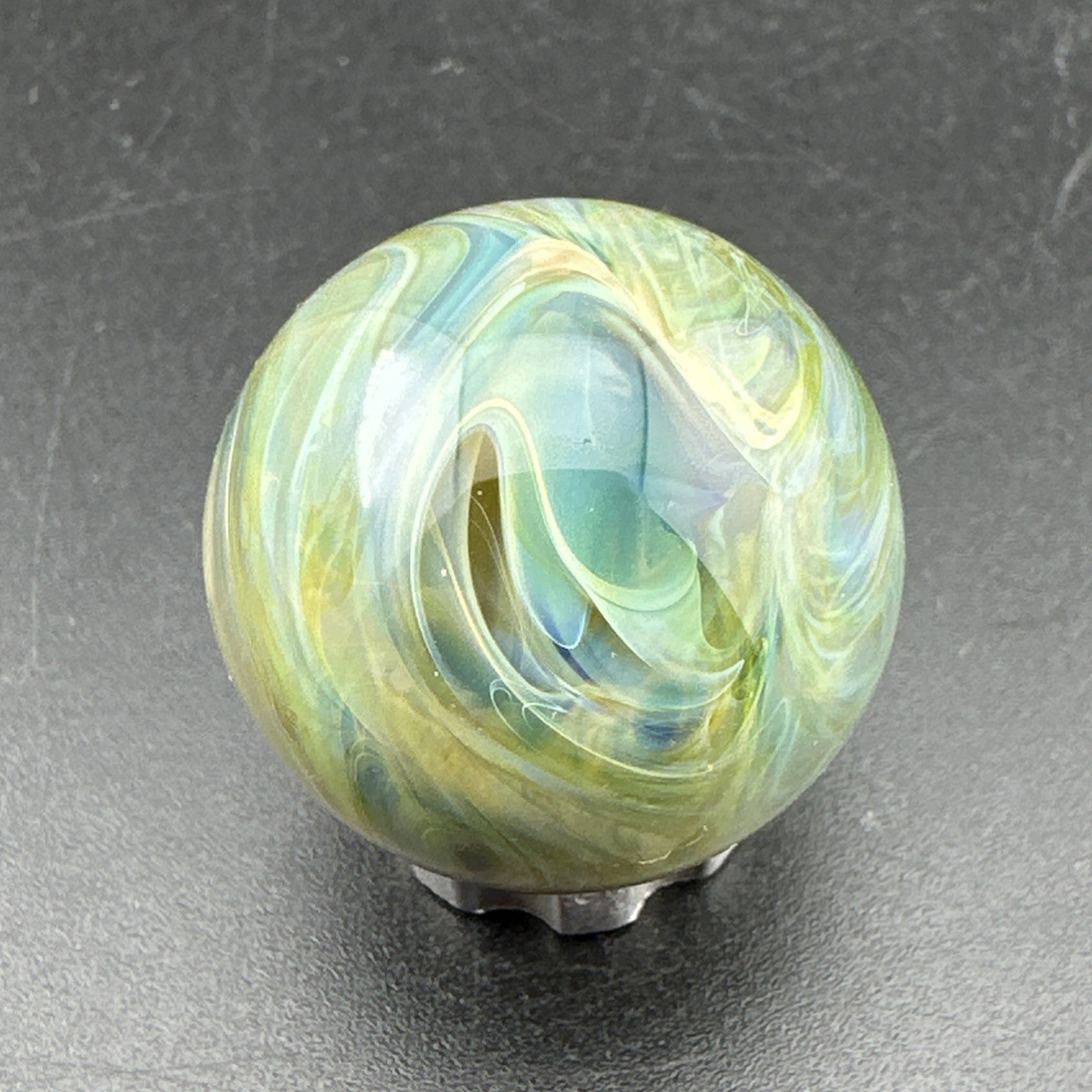 Contemporary Handmade Art Glass Marble .94″ Dense Green Chaos Boro Swirl MIB