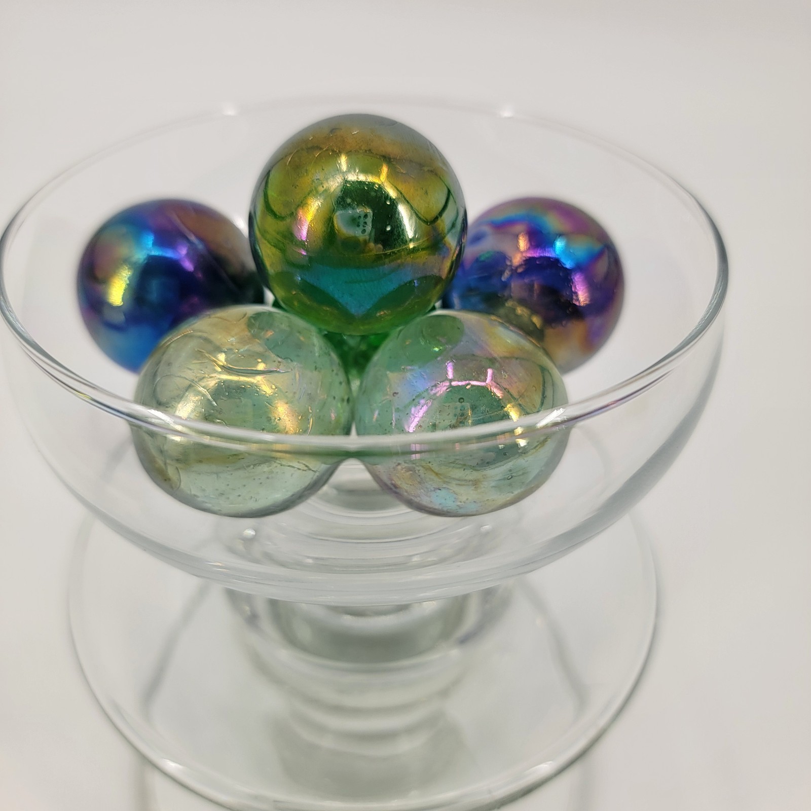 VTG 1.5″ Aurora Iridescent Glass Shooter Marbles Set 6 w/Original Bag Taiwan 70s